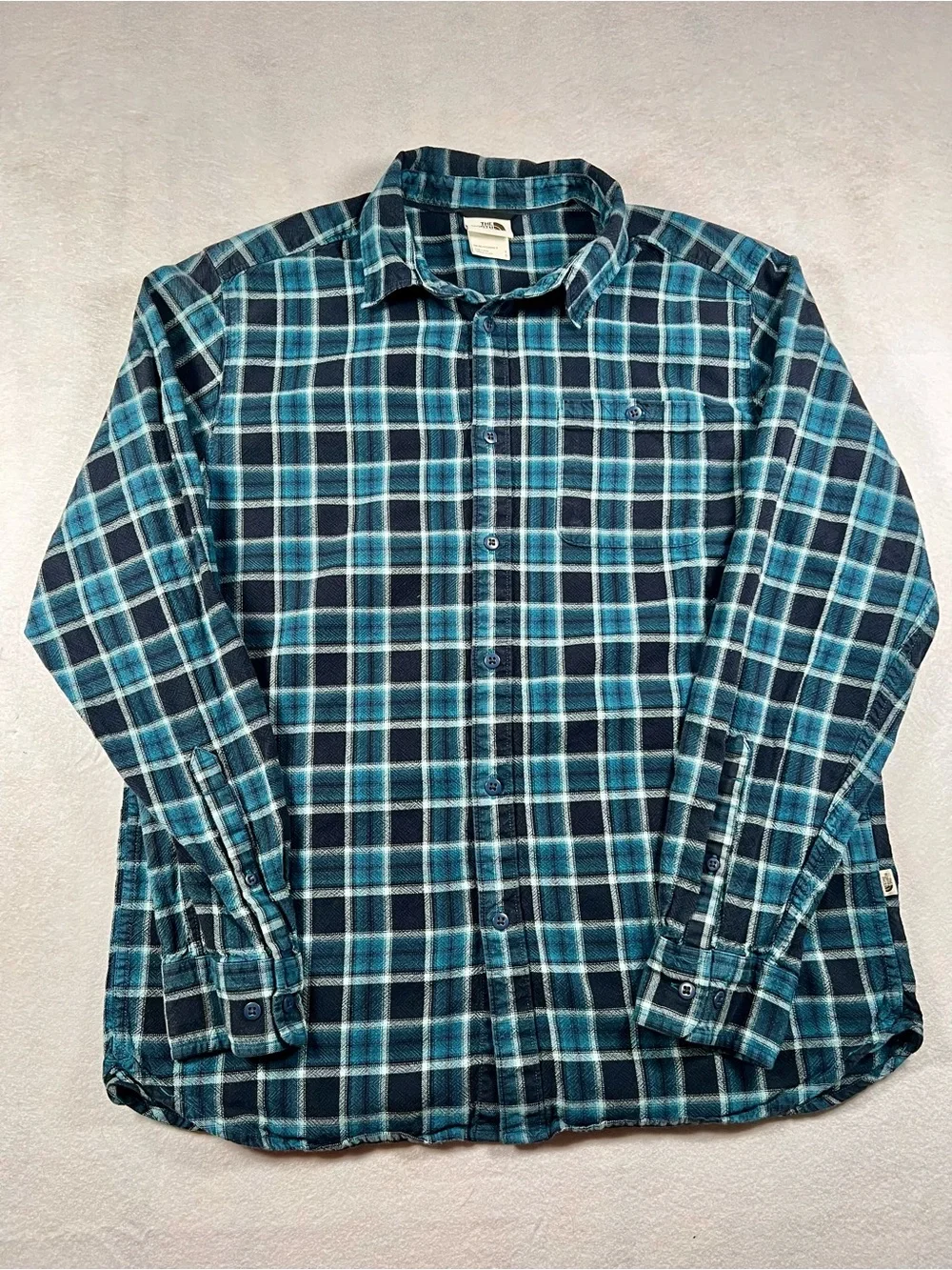 The North Face Men’s Large Blue Plaid Flannel Shirt Button Down Outdoor Hiking